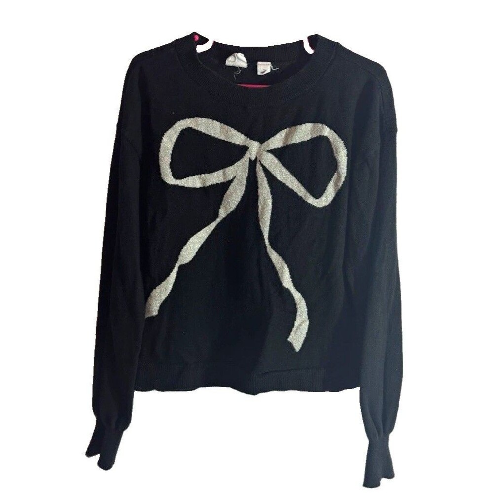 GAP Kids Girls Knit Pullover Sweater Crewneck Long Sleeve Bow Graphic Sz M 8